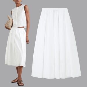 Theory Linear Cotton Pleated A-Line Skirt in White Size Large L